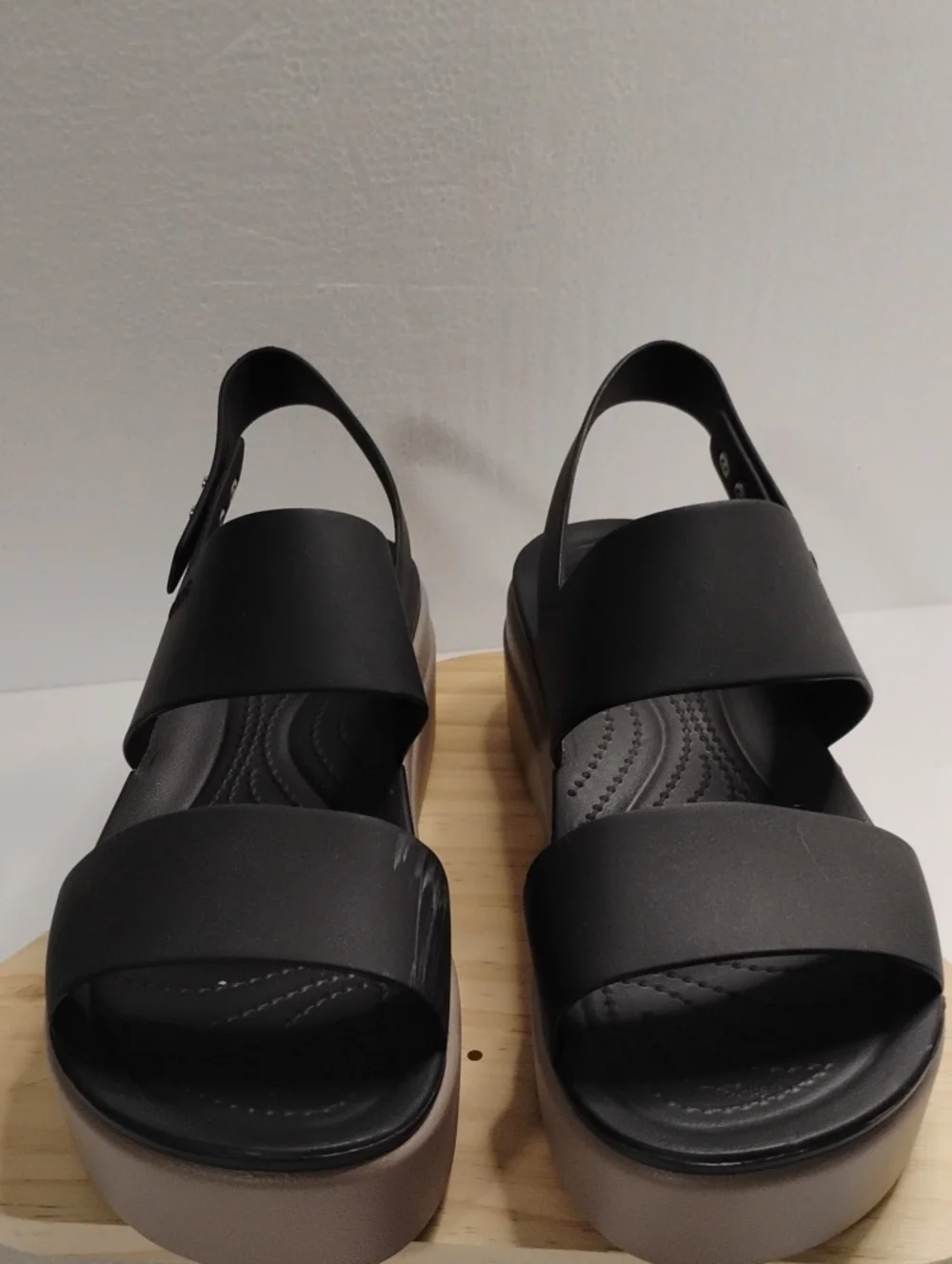 CROCS Black and Taupe Platform Sandals